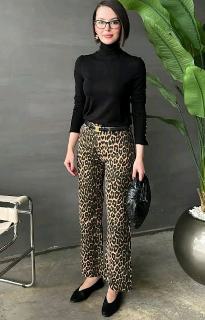 QUZU leopar desenli Flare Paça pantolon S ZARA MNG İPEKYOL TWİST HM - 4