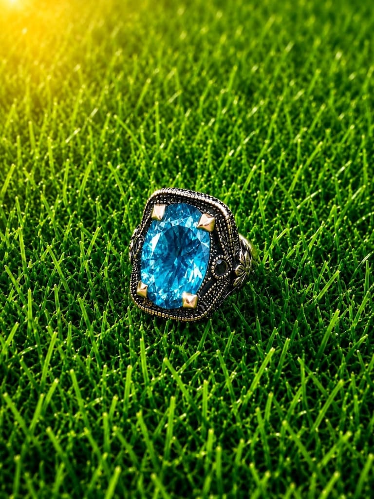 925 Ayar Aqua Marin Taşlı Gümüş Yüzük - 12