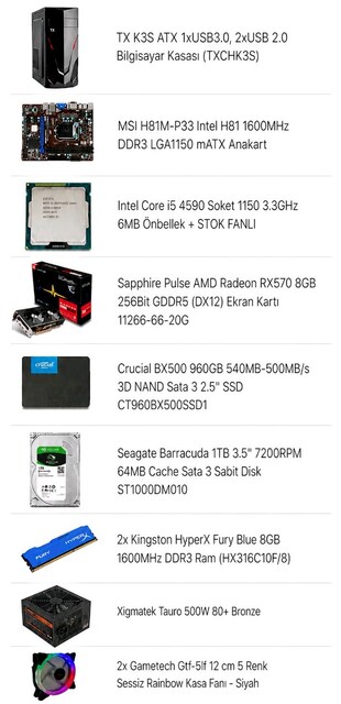 Oyuncu Bilgisayarı | i5-4590 | RX 570 Nitro+ 8GB | 16GB RAM | 1.8TB SS