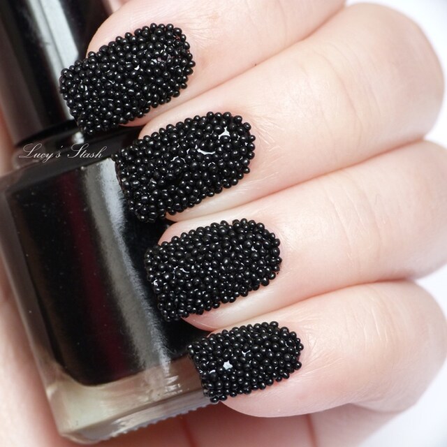 Siyah Havyar Boncuklu Tırnak Sanatı Nail Art Manikür
