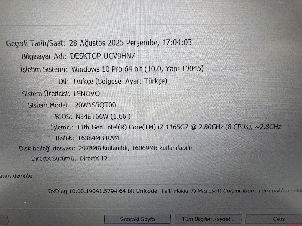 LENOVO THİNKPAD T14 İ7 11. NESİL 16 RAM 256 NVME - 5