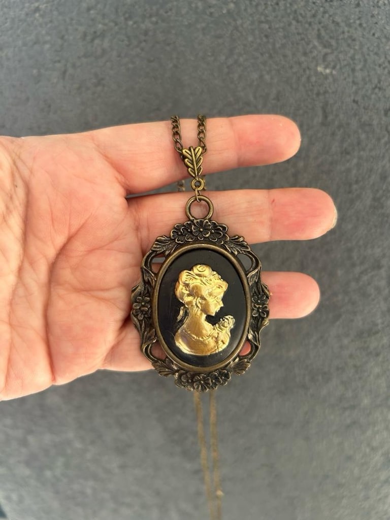 siyah altın Vintage Cameo takı seti - 9