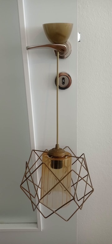 Gold Kafesli Tekli Sarkıt Avize - Akrilik Amber Bal Rengi - Modern - 5