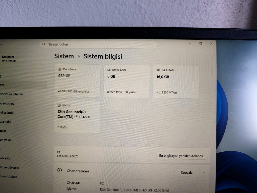 Casper Excalibur G870 - RTX 4050 / i5 12. Nesil / 1TB SSD - 7