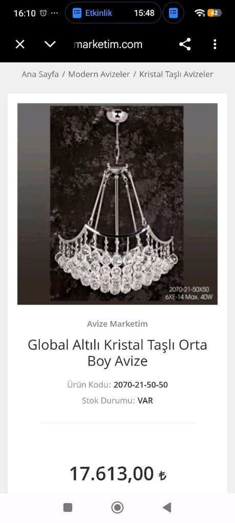 Kristal Taşlı Avize 35cm - 3