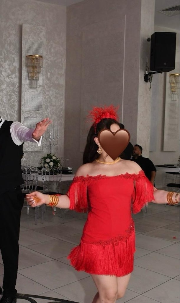 Kırmızı Düşük Kol Püsküllü After Party Elbisesi - 2