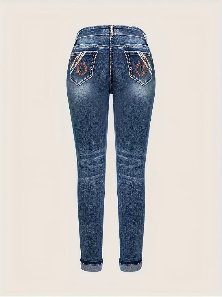B061 Kadın Şık ve Nakışlı Esnek Slim-Fit Günlük Kot Pantolon - 2