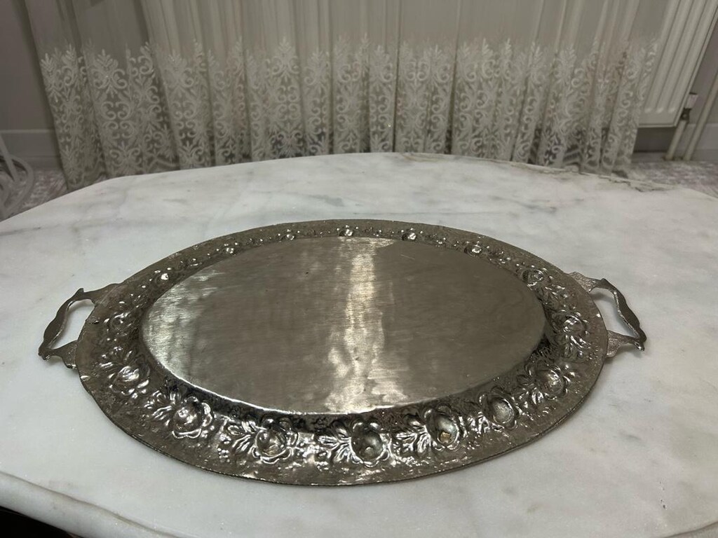Vintage Oval Gümüş Kaplama Tepsi - 7