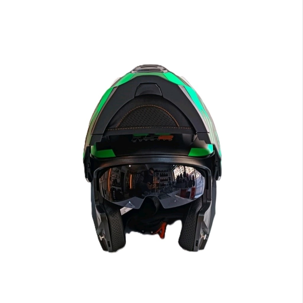 LS2 ÇENE AÇILIR GÜNEŞ VİZORLU YEŞİL SİYAH KASK XL - 4
