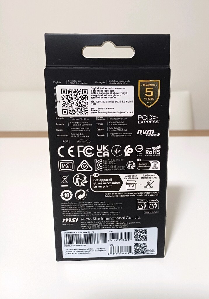 SIFIR MSI SPATIUM M560 GEN 5 PCI E 5.0 1TB NVME M.2 SSD - 5