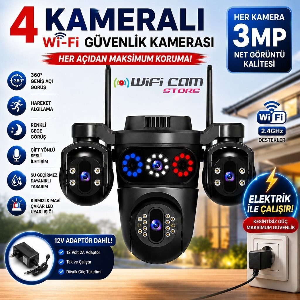 4 Kameralı Çakarlı PTZ Wİfi Kamera Hieasy Yazılım - 4