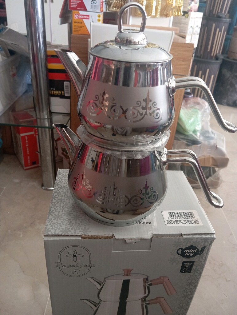 papatyam burcu çelik saplı mini çaydanlık takımı - 2