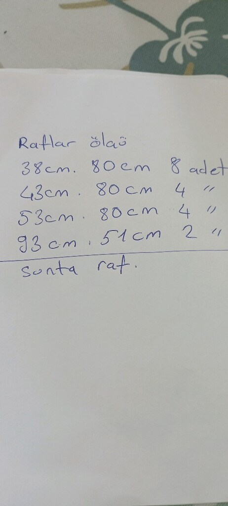 dikme profil 2 metre. 2 adet. 6adet tırnaklı raf destek. 3afet raf - 4