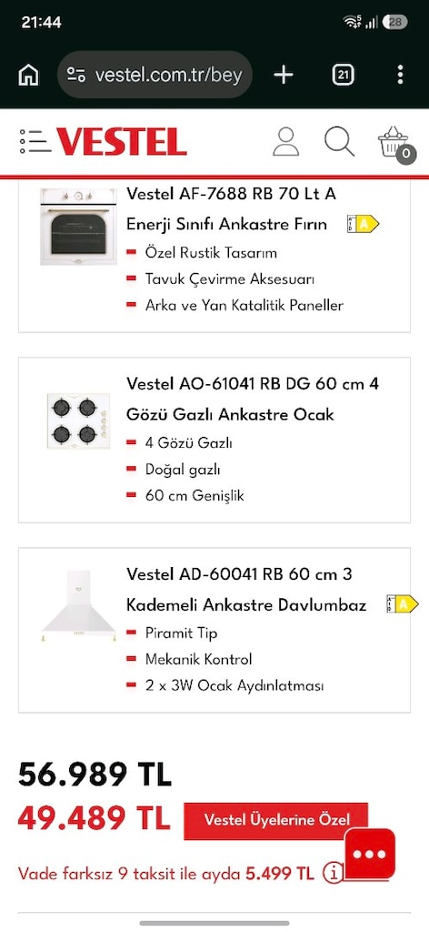 Vestel ankastre 3 lü set gold - 3