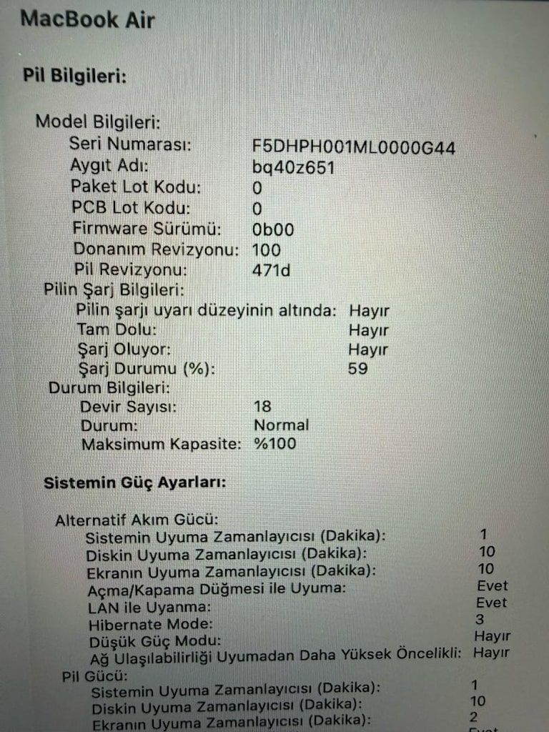 Apple Macbook Air M4 256 Gb Gümüş % 100 Pil 18 Devir Sayısı - 6