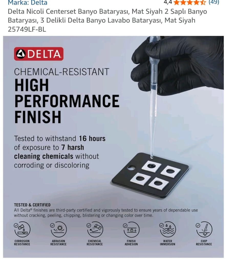 Delta Nicoli 25749LF-BL Mat Siyah Lavabo Bataryası (ABD Markası) - 4