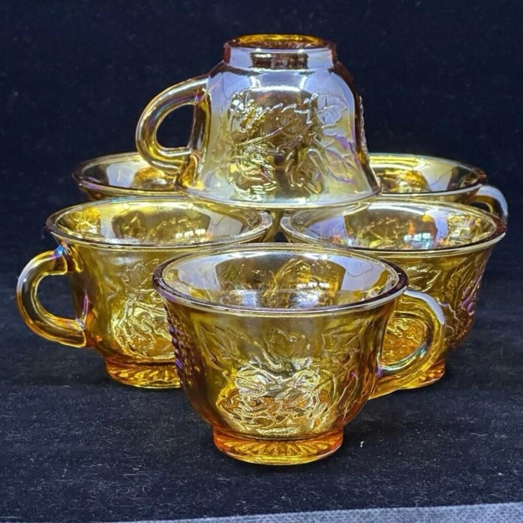 ANTİKA! CARNİVAL GLASS ( Karnaval Glass ) AMERİKAN Çay Fincan Takımı - 2