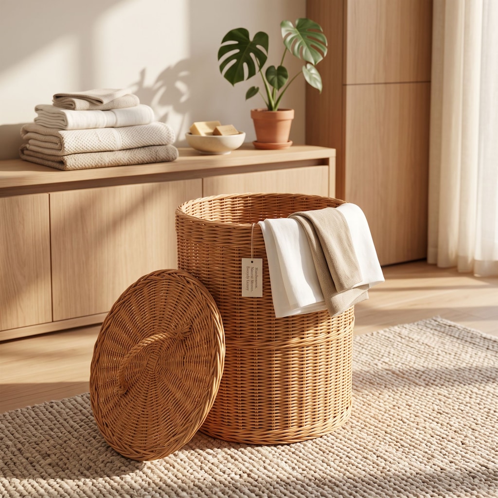 MINTY Kapaklı Rattan Çamaşır ve Organizer Sepet 35-40 cm – Sıfır - 8