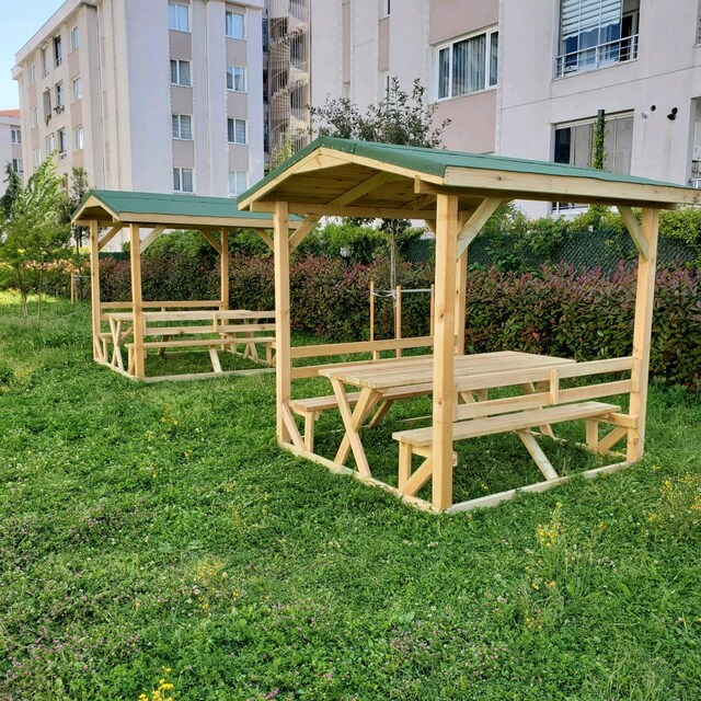 6 Kişilik Ahşap Çardak Piknik Masası|İthal Rus Çamı | İmalattan
