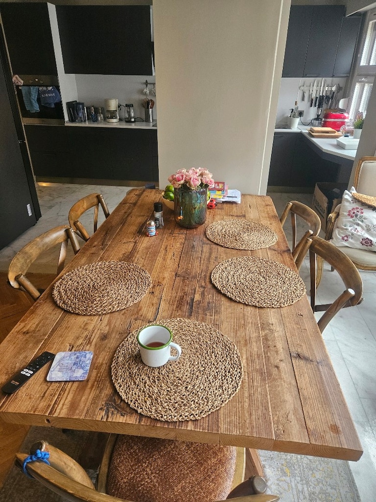 Mudo eskitme masif meşe Yemek masası ve sandalyeleri