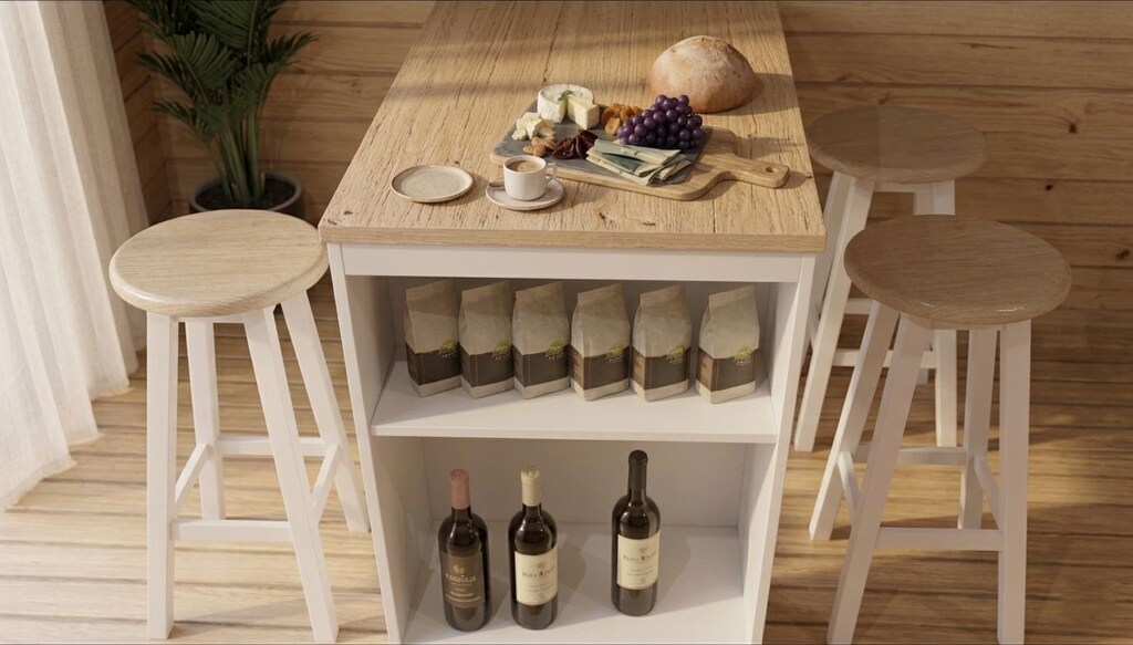 Sıfır , %100 MDF , Bar Masası / Çok Amaçlı Raflı Mutfak Masası - Beyaz - 5