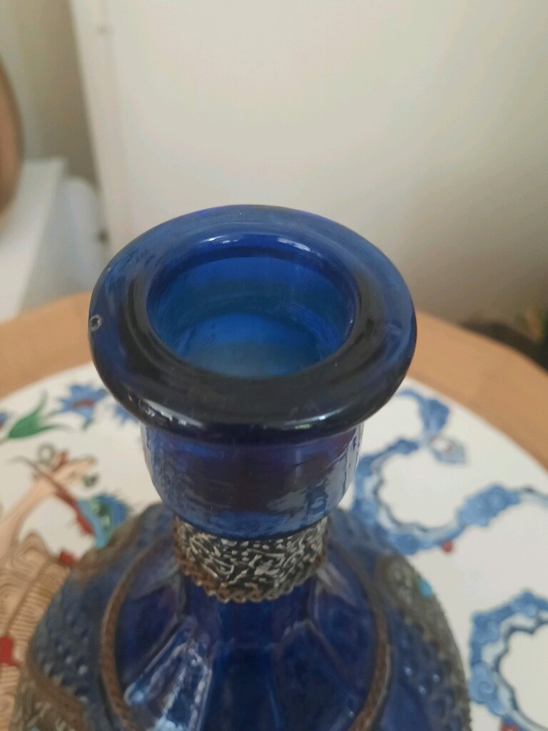 vintage iran işi süslemeli cam karaf - 6