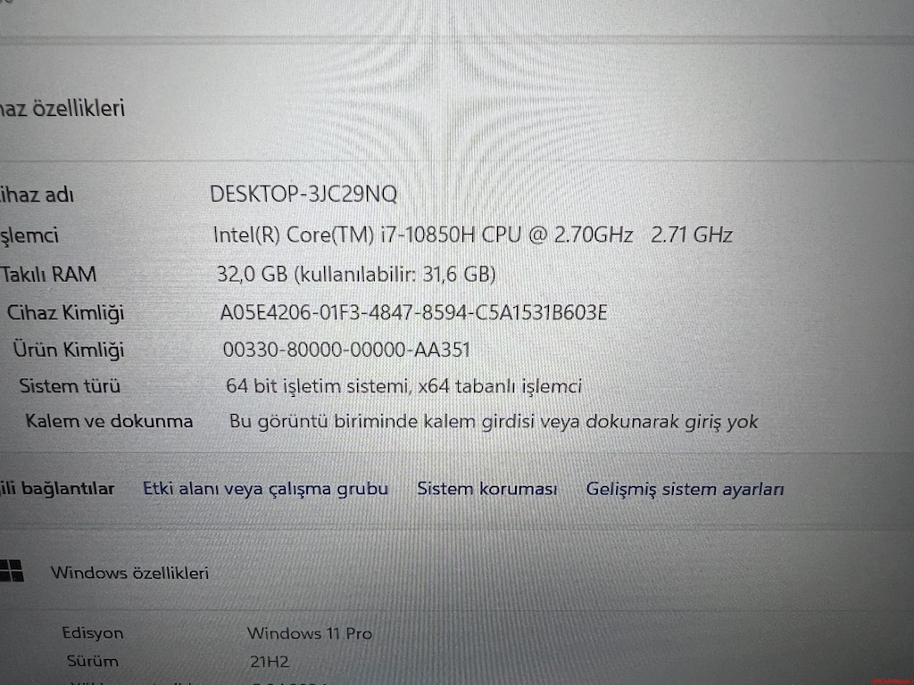 DELL PRECISION İ7 10. NESİL 32 GB RAM 512 M2SSD RTX 3000 - 5