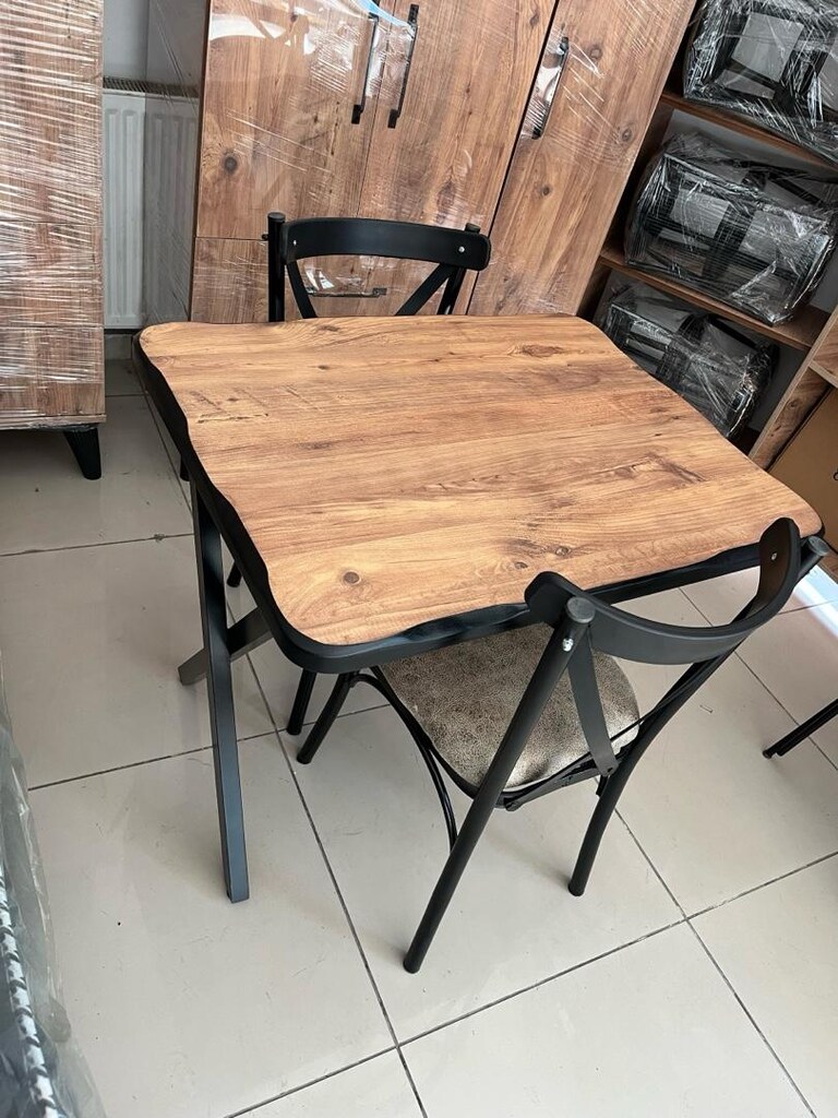 90*70 cm mdf kütük masa 2 adet sandelye - 4