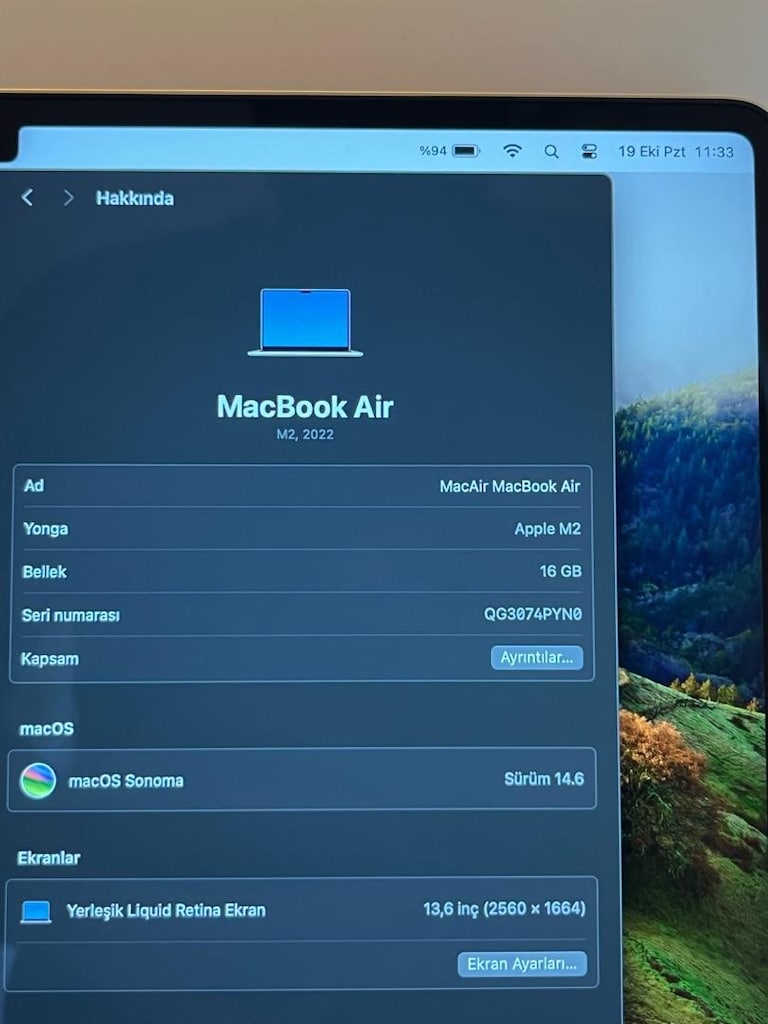 Devir sayisi 9 | Pil sağlığı %100 | Macbook air M2 16 GB 256 GB - 12