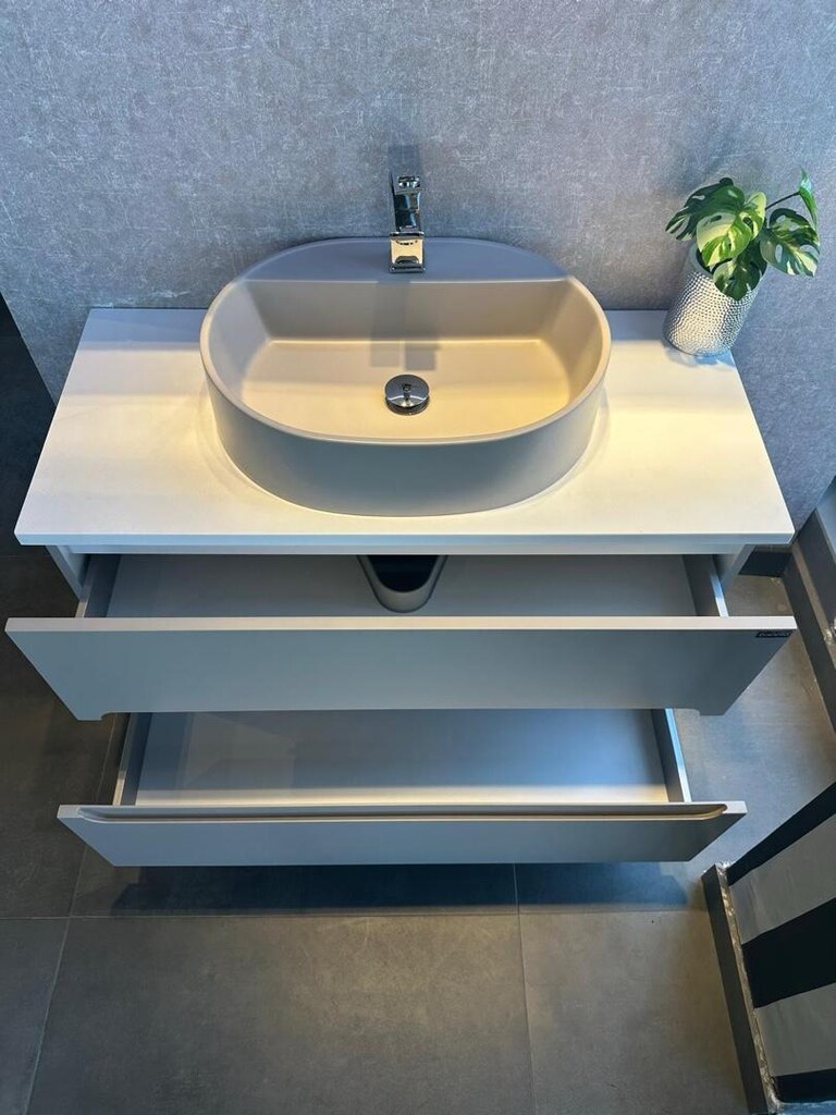Smart 100 Çanaklı Kumsal Lake Banyo Mobilya Seti (Su Geçirmez Tezgah) - 7