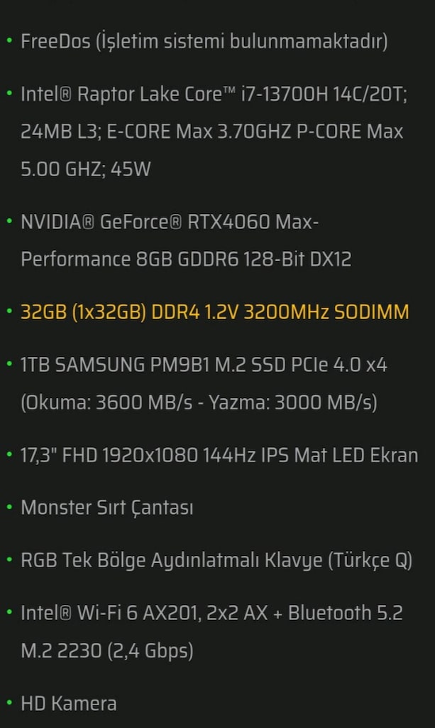 Monster Tulpar T7 V20.6.2 4060 İ7 13. Nesil - 4