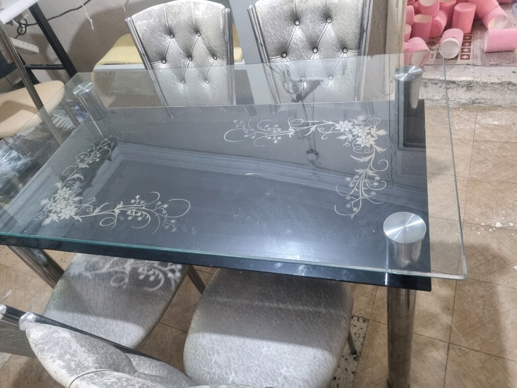 4 kişilik mutfak yemek masası Çift katlı cam - 3