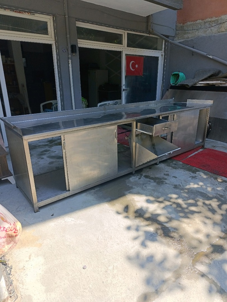 3.5m krom tezgah krom çalışma tezgahı çalışma bankosu raflı kapaklı - 4