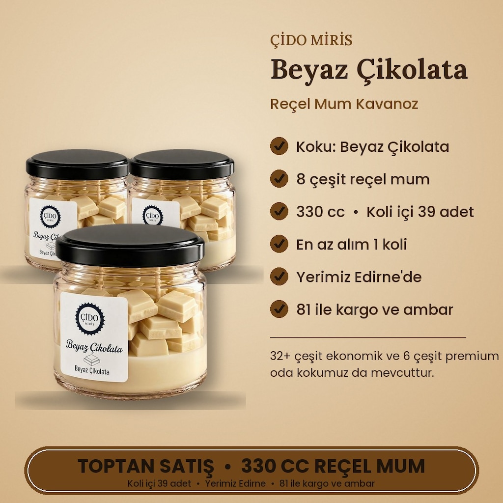 BEYAZ ÇİKOLATA KOKULU REÇEL MUM ÇİDO MİRİS 330CC | TOPTAN SATIŞ - 2