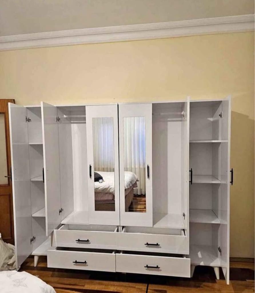 ***SISIR*** ŞOK FİYAT 6 KAPAKLI AYNALI BEYAZ GARDROP - 3
