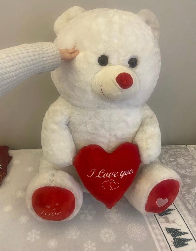 Büyük beyaz Peluş ayıcık 80 cm kalp yastıklı - 3