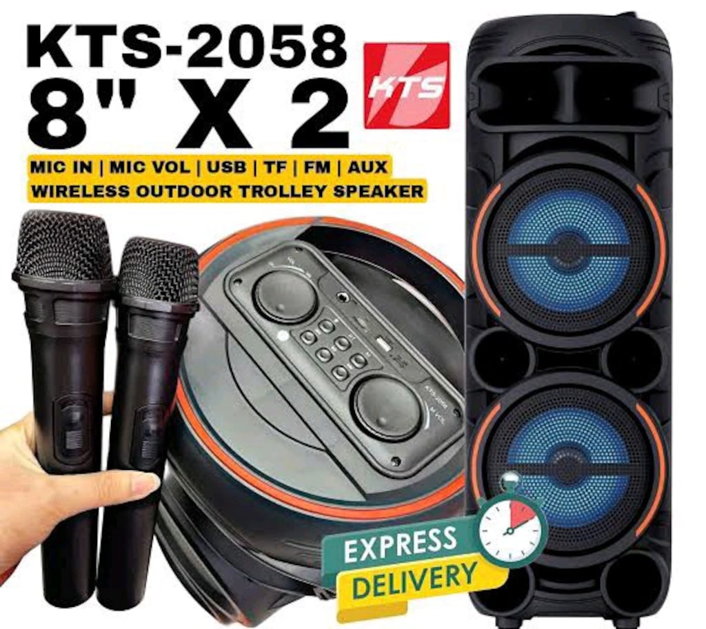 KTS-2058 - Çift Mikrofonlu 30W - 80 Cm - RGB Işıklı Bluetooth Hoparlör - 4