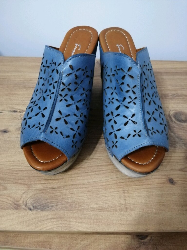 FLO HAKİKİ DERİ MAVİ SANDALET Dolgu TOPUK - 8