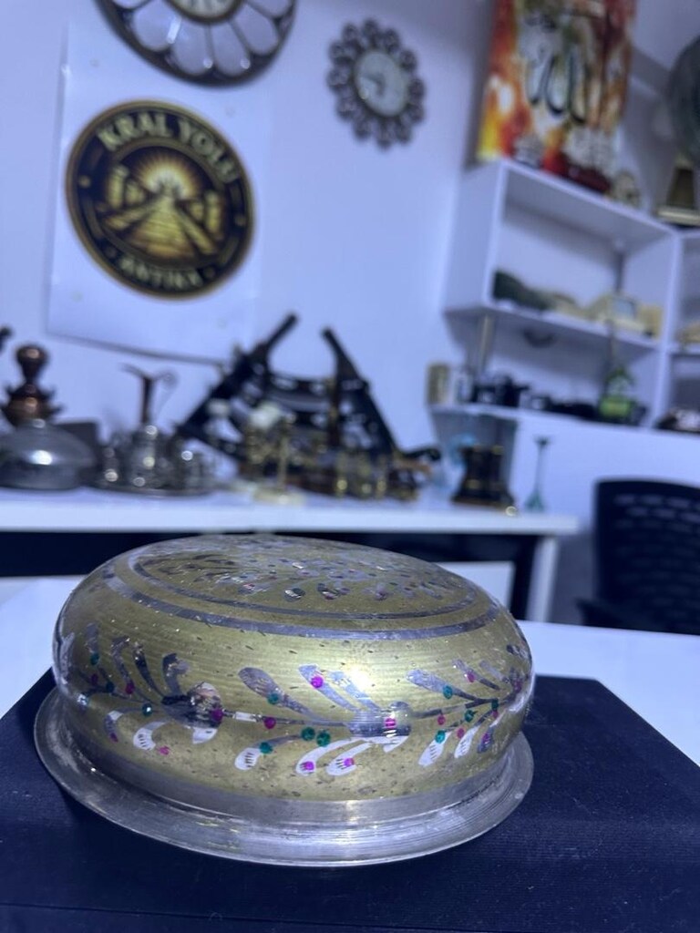 Antep İşi Kalemişçilikli Pirinç Çerezlik / Sunum Tası – Vintage - 2