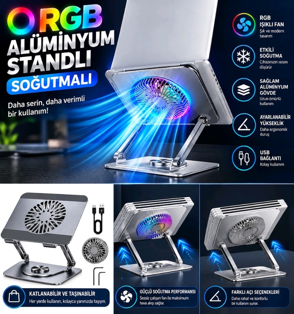 Mcstore Aleminyum RGB Laptop/Tablet Sogutucu - 2