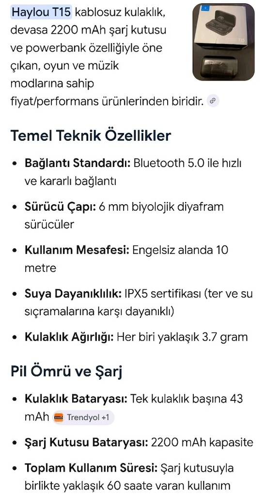HAYLOU T15 GAMING 2200mah POWERBANKLI KULAKLIK - 4
