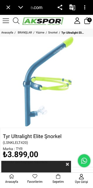 yüzücü şnorkel TYR Ultralight Elite Yüzücü Şnorkeli - Profesyonel