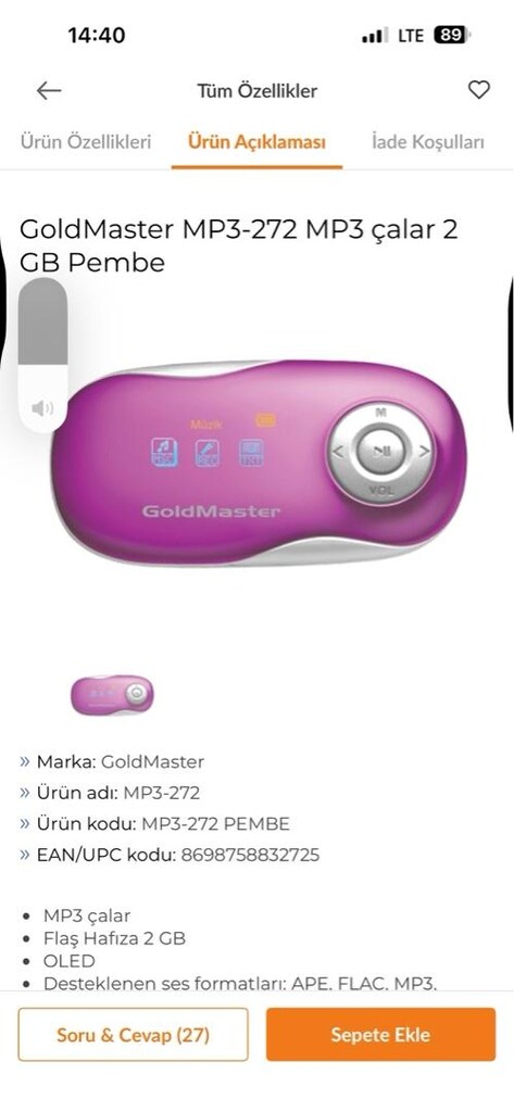 Goldmaster pembe mp3 player - ses kayıt cihazı - 8