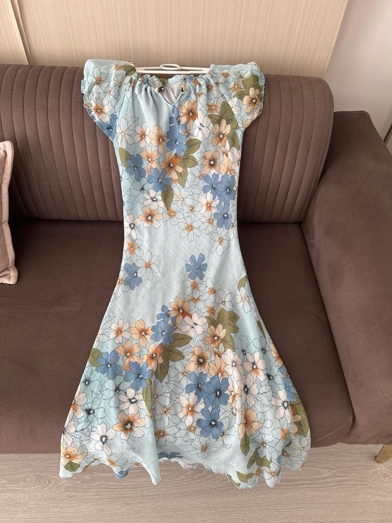mavi çiçekli astarlı elbise - 2
