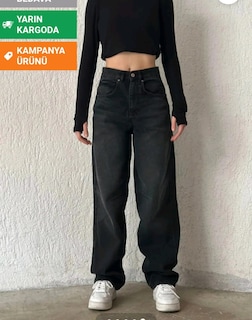 BAGGY Yüksek Bel Siyah Toka detaylı kot - jeans