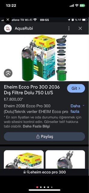 eheim eco pro 2036 dış filtre 300 model PARÇA SATILIR marka