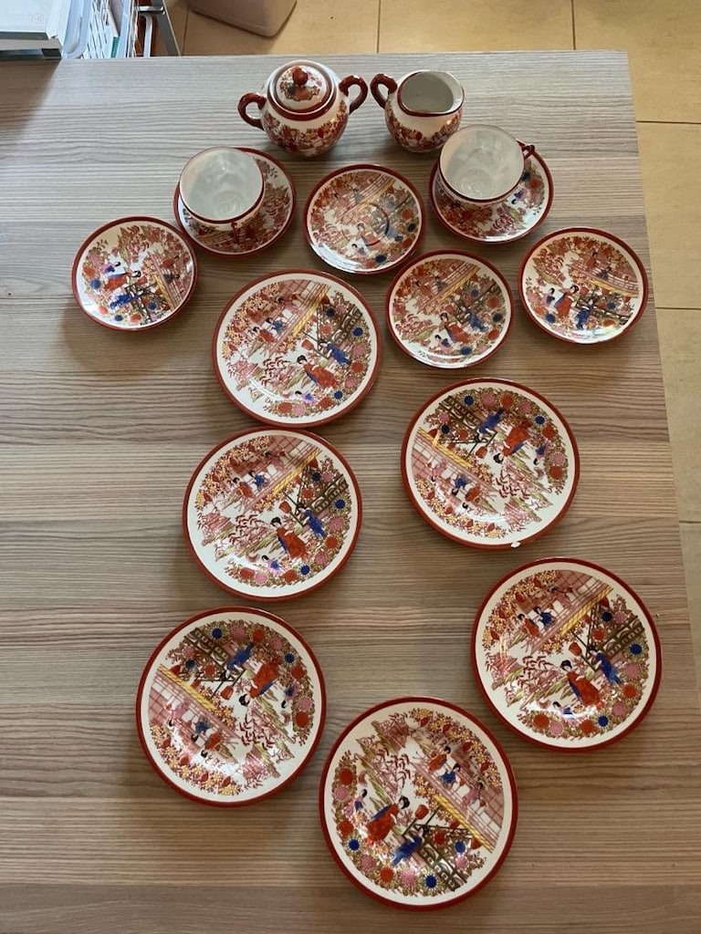 Vintage Made in Japan Geisha Lithophane Japon Porselen Çay Servis Seti