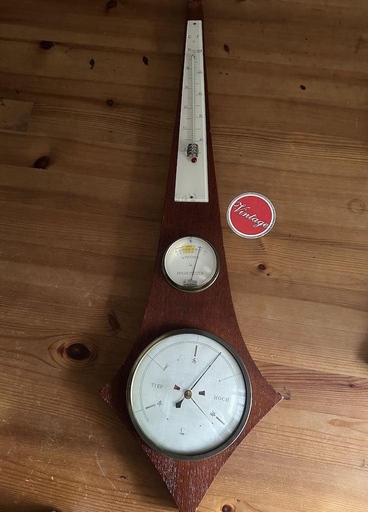 Vintage 1970'ler Büyük Boy Alman Duvar Meteoroloji İstasyonu - 4