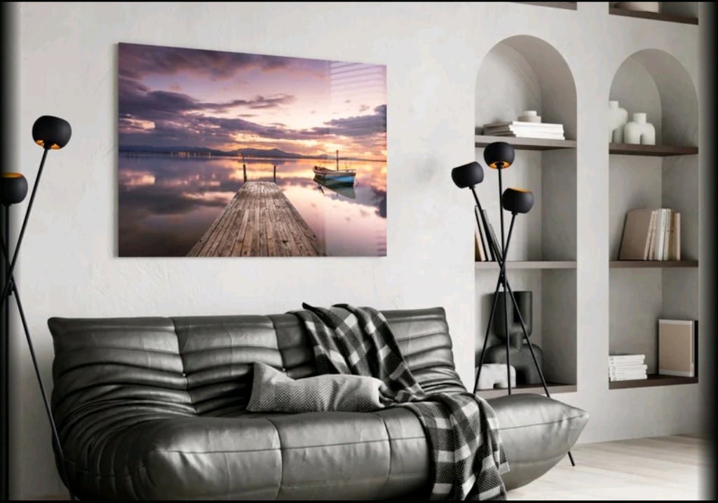 Şık Temperli Cam Tablo 72x46 cm – Göl & Gün Batımı Manzarası Sıfır - 3