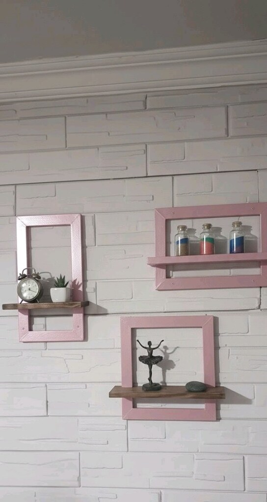 3 lü set halinde el yapımı ahşap boyalı boyasız yakma dekoratif raflar - 3